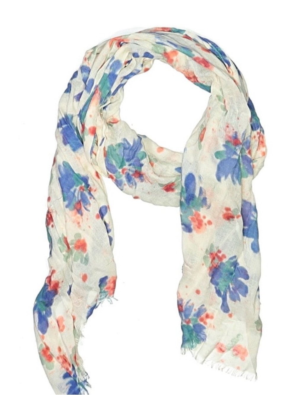 Women's Floral Lightweight Scarf in Cream with Blue & Coral Accents